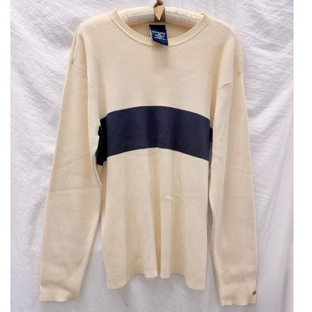 Polo Jeans Co Ralph‎ Lauren Sweater Navy Stripe Ivory Large Cozy Fall Autumn